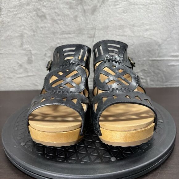 Dansko Womens Size 10-10.5 Oralee Black Cutout Boho Wood Chunky Heel Mules - Picture 2 of 7